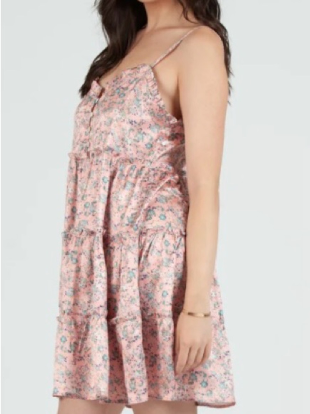 Lucca Floral Pink Tiered Midi Dress with Ruffle Trim, size M - Picture 13 of 13
